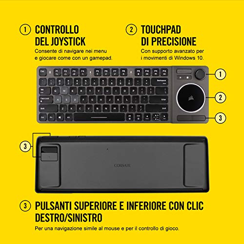 Corsair K83 Entertainment Wireless Tastiera, Retroilluminazione LED Bianca, Alluminio Design, QWERTY Layout, Nero