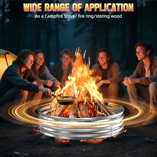 60 Inch Fire Pit Ring 5FT Galvanized Steel, 12" Raised Heavy Duty Wood Burning Fire Pits&Outdoor Fireplace, Heat Resistant Campfire Ring with Spark Guard, for Outdoor Backyard, Patio & Camping Use - Image 6