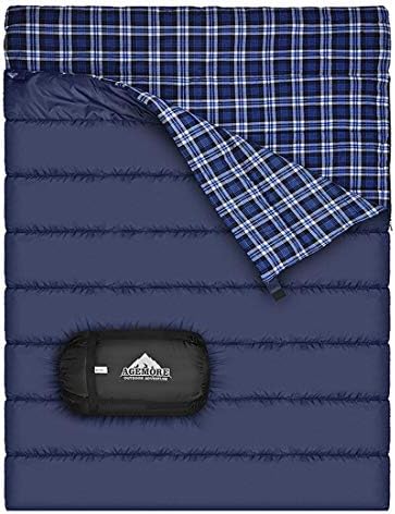 Cotton Flannel Double Sleeping Bag for Camping, Backpacking, Or Hiking. Queen Size 2 Person Waterproof Sleeping Bag for Adults Or Teens. Truck, Tent, Or Sleeping Pad, Lightweight（Pillows NOT Include