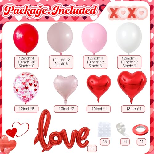 Image of Valentines Day Balloon Arch Kit 114Pcs Red Pink White Balloon Garland Kit with Love Heart Foil Balloons Galentines Party Balloons Decorations for Marriage Proposal Engagement Wedding Mothers