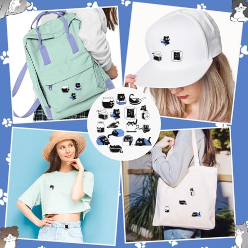 Image of 16 Pieces Cat Enamel Pins Set, Hidden Cartoon Animal Lapel Pins Funny Alloy Cat Clip Decoration Badges for BackPack Clothing Accessories Jewelry Gift