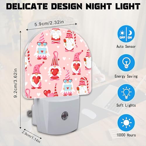 Image of Cute Love Gnomes Night Lights,Gnomes with Red Hearts Plug in Night Light with Dusk to Dawn Sensor, 0.5w Energy Saving Nightlight for Hallway Stairway Birthday Mother's Day Gifts