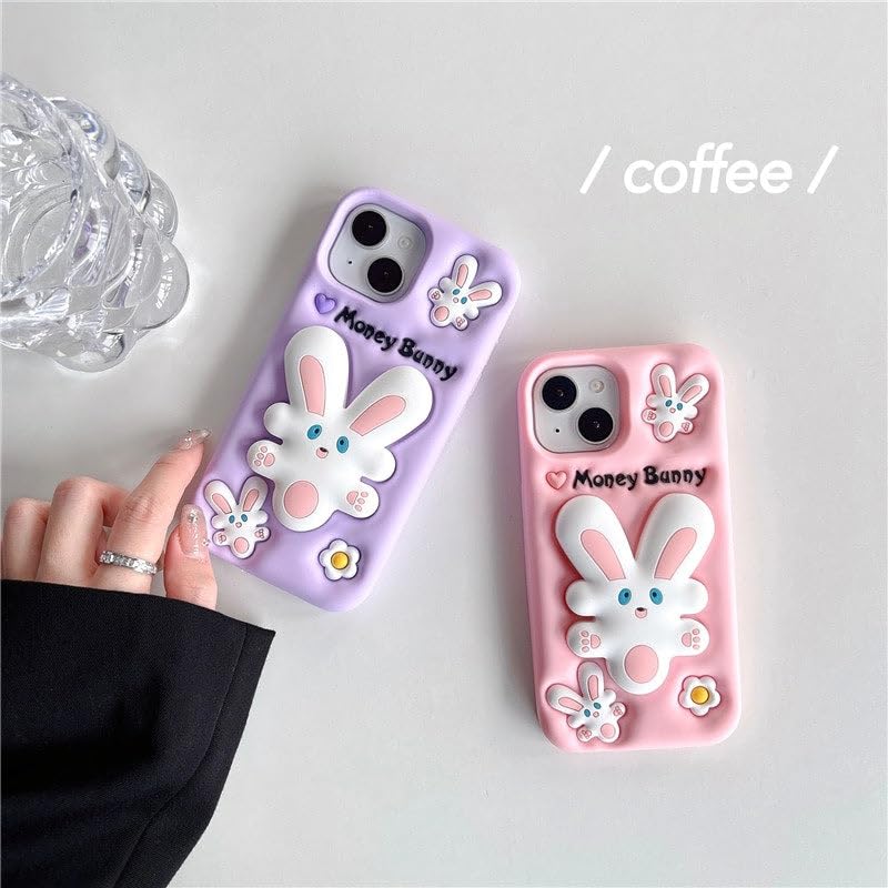 Image of COVERLY for iPhone 15 Pro Max 3D Money Bunny Rabbit Pop Case,Premium Silicone Cartoon Lavender Color with Phone Holder Full Protective Cute Kawaii Aesthetic Cover for Apple iPhone 15 Pro Max
