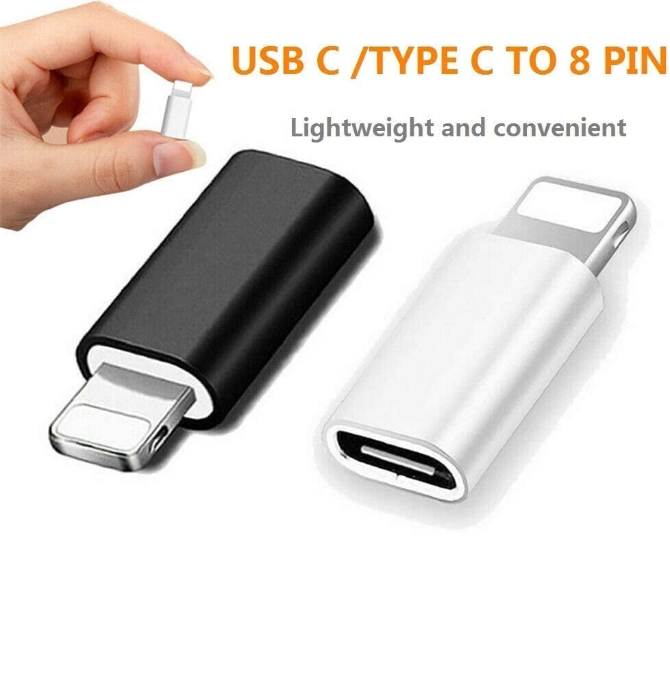 Image of Trendy 30W USB-C Female to Cable Adapter, Type-C to 8 Pin Male PD Fast Charging Converter Cord Data Sync Connector for 13 12 11 Airpods iOS Device, Carplay, Dark Black