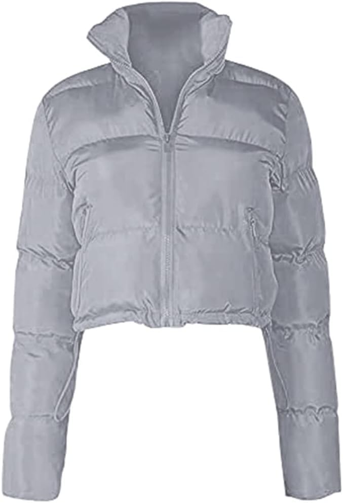 Ebifin Womens Cropped Lightweight Quilted Jackets Full Zipper Warm Coats Winter Stand Collar Drawstring Outerwears - Image 2