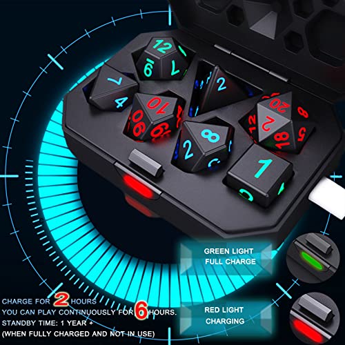 Seerootoys Led Dnd Dice Set 7Pcs Light Up Dice Set 3 Color Flashing Glitter, Rechargeble Electronic Dice For Dungeon And Dragons, D&D, Yu-Gi-Oh Table Games Dice #TOP1