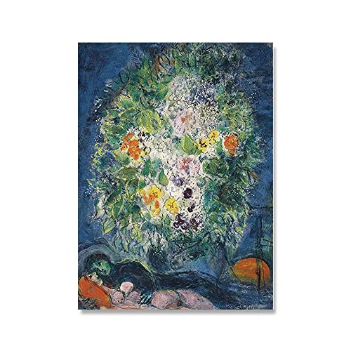 QITEX Tableau Decoration Murale Salon Marc Chagall Affiches Amoureux avec un bouquet Art Mur Marc Chagall Impressions Marc Chagall Peinture Toile Décoration...
