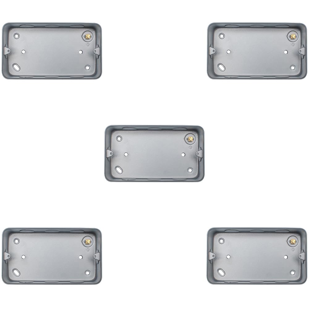 5 Pack 2 Gang 40mm Surface Mount Metal CLAD Back Box Switch Socket Rounded Earth - Heavy Duty Strong Wall Plate Holder