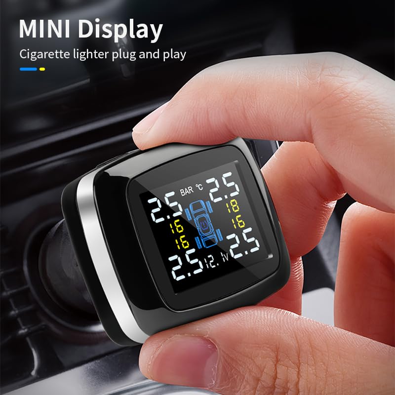 Tpms Sistema di Allarme for Pressione Pneumatici Regolabile con Angolo accendisigari aggiornato for Auto Intelligente con Accessori Moto USB Pressione Pneumatici(Internal Sensors)