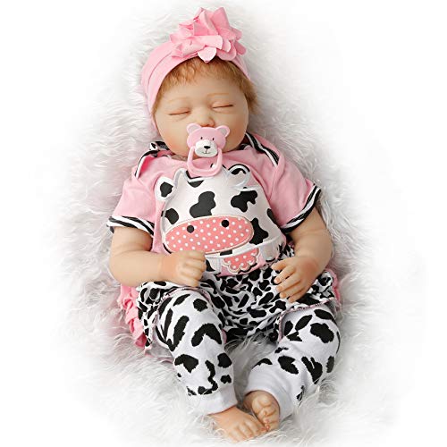 SanyDoll Reborn Baby Doll Soft Silicone 22inch 55cm Magnetic Lovely Lifelike Cute Lovely Baby Pink Sleeping Baby