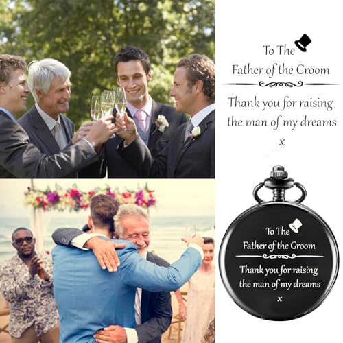 Image of TREEWETO Mens Engraved Pocket Watch Father of The Groom Gifts from Bride - to Dad of Groom Pocket Watches Wedding Gift for Father in Law