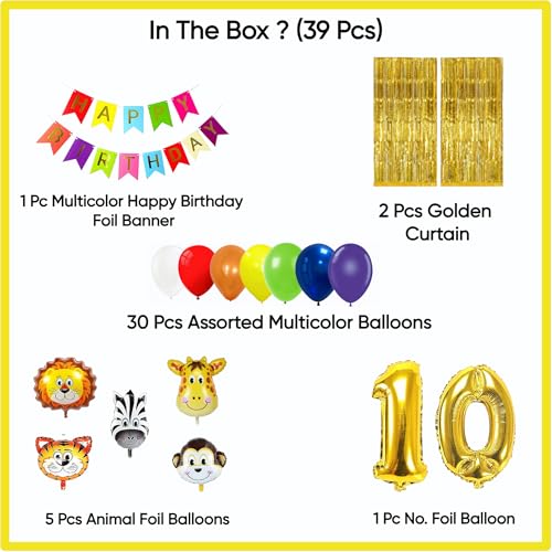 Image of Birthday Decoration Items Kit | Jungle Safari theme | Multicolor Theme Decoration for Kids | Birthday Decoration (10 YR)