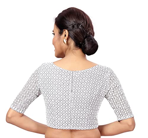 Image of Studio Shringaar Women's Chikankari Saree Blouse with Elbow Sleeves