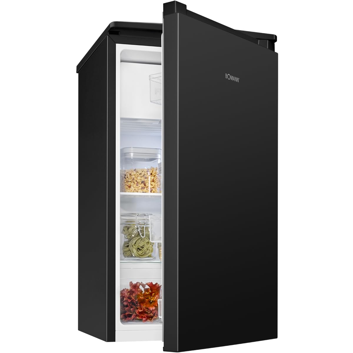 Bomann® Kühlschrank mit Gefrierfach | 91L | Kühlschrank klein | 2 Ablagen | Gemüsefach | wechselbarer Türanschlag | 0°~ 8°C | Mini Kühlschrank | Kühlschrank schwarz | leise | Fridge KS 7254 schwarz