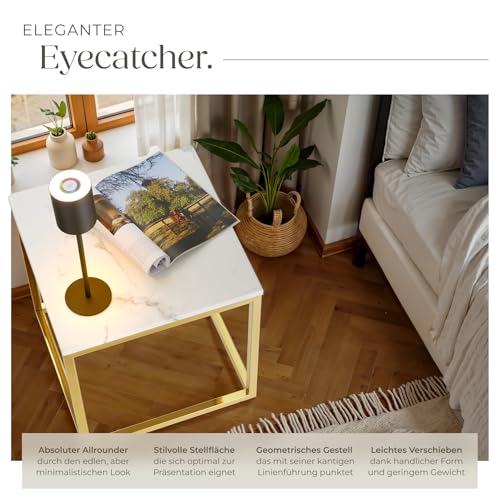 tectake® Couchtisch, Kleiner Tisch, Beistelltisch Metall und Marmor, Wohnzimmer Möbel, Coffee Table, Beistelltisch, Nachttisch, Sofatisch, Kaffeetisch modern, Kleinmöbel - Gold/weiß – Bild 5