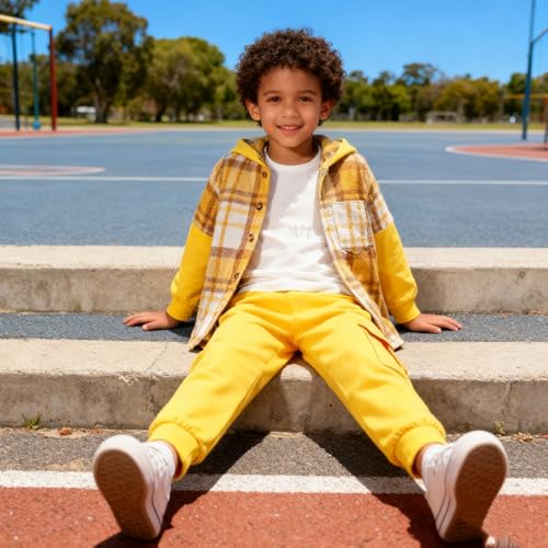 Image of OLMRJKD Toddler Baby Boy Clothes Plaid Long Sleeve Hoodie Sweatshirt + Pants 2pcs Boys Outfit Set