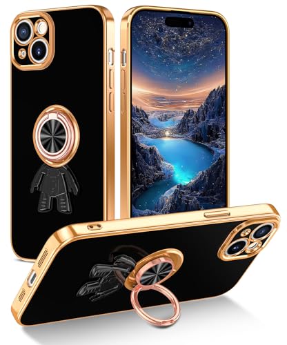 Coque iPhone 15 antichoc avec anneau magnétique et protection anti-rayures noire