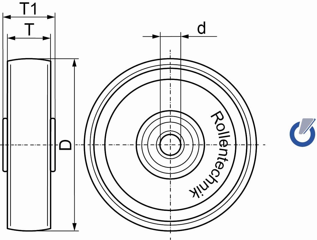 Rollentechnik Hubwagen Lenkrad Hubwagenrad 200x50 mm Polyurethan mit Kugellager Bohrung 25 Nabenlänge 55 Einbaulänge 40