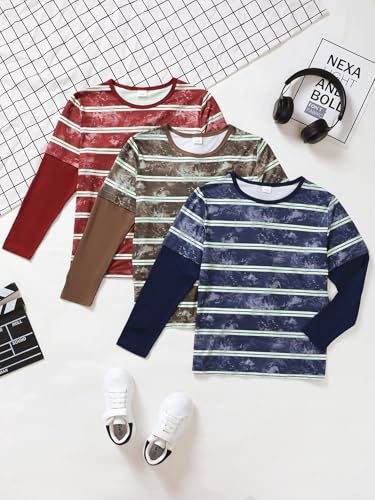 PureChapter 3 Pack Boys’ Fashion Layered Striped Tshirt Crew Neck Long Sleeve Casual Boys Clothes Perfect for Fall & Winter2