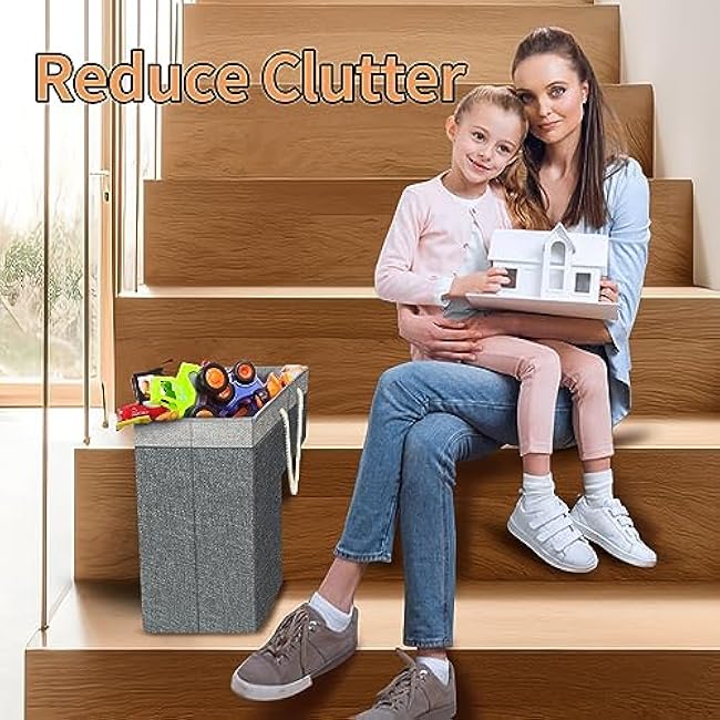 Stair Basket for Stairs with Handle, Staircase Baskets for Carpeted and Wooden Stairs,16 Step Storage Laundry basket for Stairs, Toys, Clothes, Books, Tools, Magazine, with Hard Board, Anti-slip