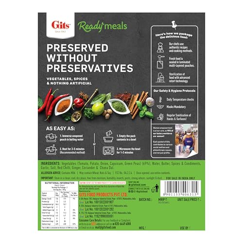 Image of Gits Ready to Eat Pav Bhaji, Pure Veg, Heat and Eat, Microwaveable, 900g (Pack of 6, 300gm Each)