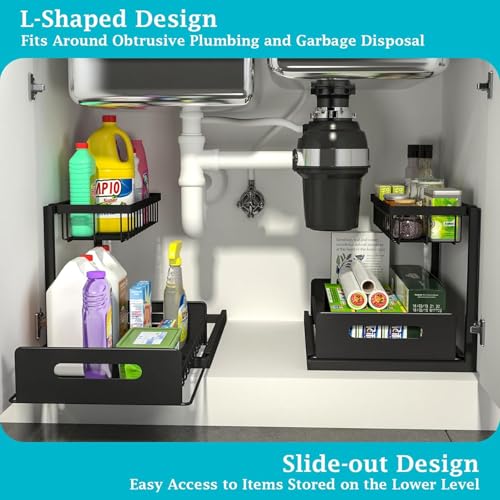 Image of INOVERA (LABEL) Kitchen Under Sink Organizer - 2 Tier Pull Out Cabinet Storage Shelves - Sliding Rack (Pack 1)