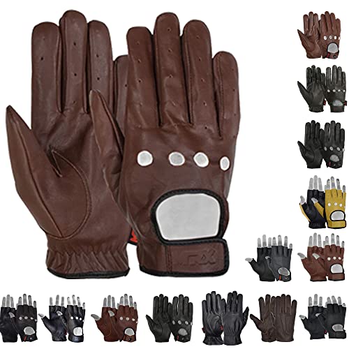 Image of MRX Driving Gloves Button Basic Soft Outdoor Glove Goat Leather Workout Full Finger, Black