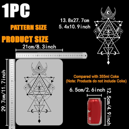 FINGERINSPIRE Sacred Geometry Stencil for Painting 21x29.7cm Large Geometric Figures Drawing Template Hollowed Sun Moon Eye Painting Stencil Reusable Religion Theme Template for Home Decoration - Image 2