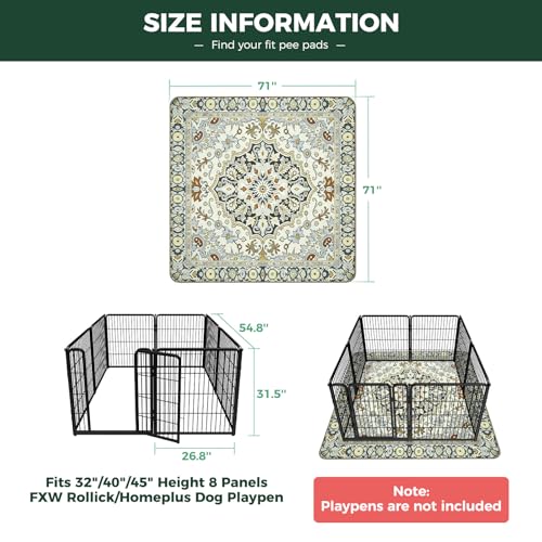 Image of FXW Washable Pee Pads for Dogs, Puppy Pads with Super Absorbent, Specifically Designed for FXW Rollick /Homeplus 32 /40 /45inch 8 Panels Dog Playpen, 71 inch Square, Boho Beige, 1 Pack