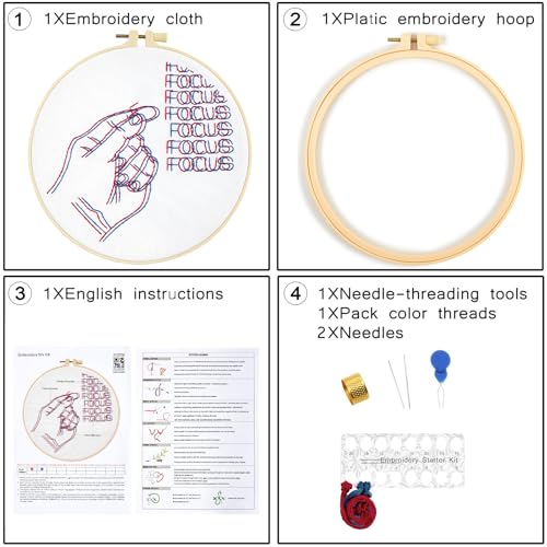 Image of Crafmanoe Easy Hand Embroidery Kits for Beginners Adults, Focus Embroidery Starter Kits, Counted Cross Stitch Kits for Beginners Craft Kits for Adults Women, Embroidery Hoops, Thread & Video Tutorial
