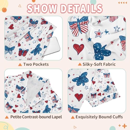 senya Butterflies Hearts Stars Satin Summer Pajama Sets Silk Short Sleeve Button Down Sleepwear3