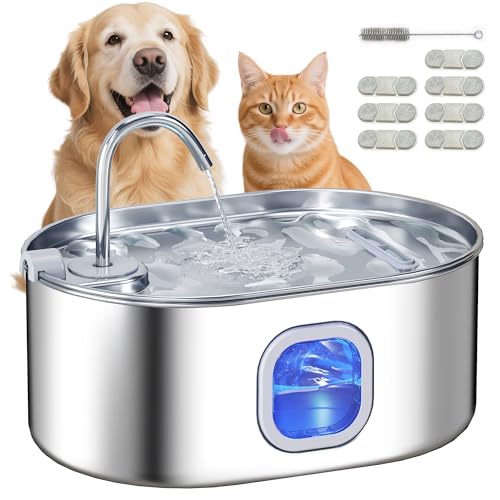 PawHut Cat Water Fountain Stainless Steel, 246 oz. / 7L Automatic Pet Fountain with Filters, Ultra-Quiet Pump, Visibility Window, Dog Water Bowl Dispenser for Cats, Dogs and Multi-Pet Homes