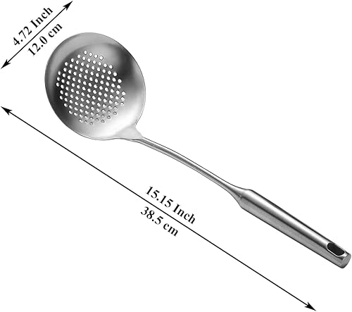 Miniatura 9 de Espumador de cocina de acero inoxidable dorado resistente, cuchara ranurada, con mango cómodo y agujeros para colgar, fácil de almacenar y apto para