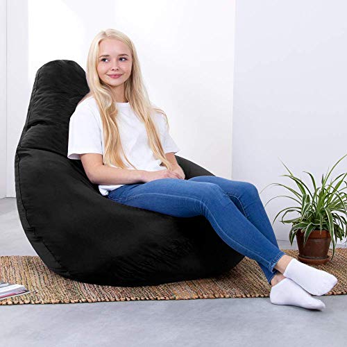 Bean Bag Bazaar Außensitzsack mit Hohem Rückenteil, Schwarz, 87cm x 65cm, Gartensitzsack Wasserabweisend, Gaming… – Bild 6