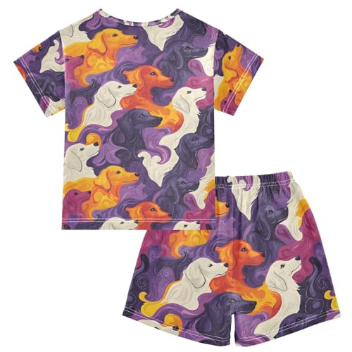 ALAZA Colored Puppy Dog Cartoon Pajamas Set Short Sleeve Cotton Sleepwear Summer Pjs 2 Piece 5-14Y2