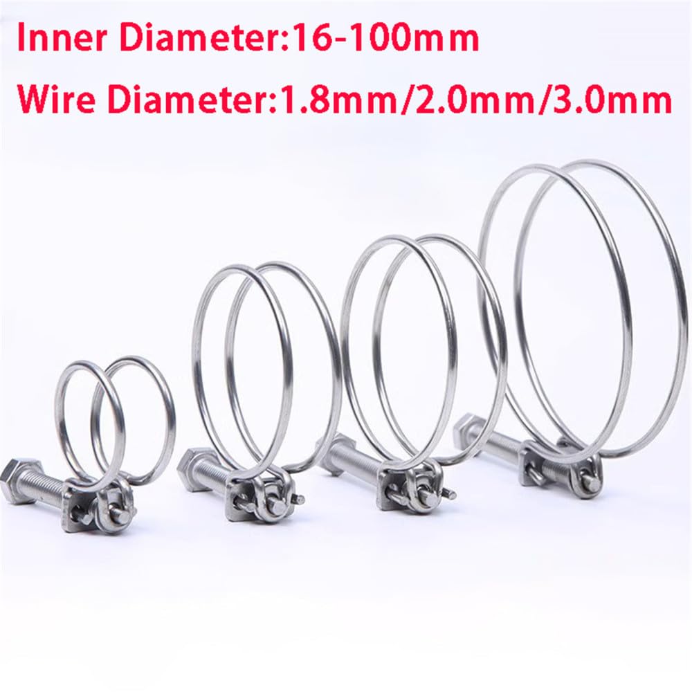 pezzo in acciaio inossidabile 304 a doppio filo per gola, fascetta per tubo flessibile, regolazione della clip che tiene il fissaggio dell'acqua, fascetta per tubo in gomma, ID 16-100 mm, ID 40,45 mm