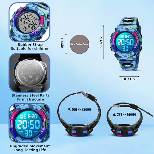 Image of Kids Watch,Boys Watch for 3-15 Year Old Boys,Digital Sport Outdoor Multifunctional Chronograph LED 50 M Waterproof Alarm Calendar Analog Watch for Children with Silicone Band,Kids Gift