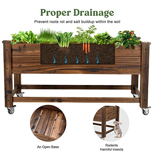 Oiprtgfj Raised Garden Beds Elevated Wood Planter Box Stand ，Mobile Planter Raised Beds With Locking Wheels 41 * 21 * 20Inch For Children Herbs Vegetables Flowers Great For Outdoor Patio Deck Balcony #TOP5