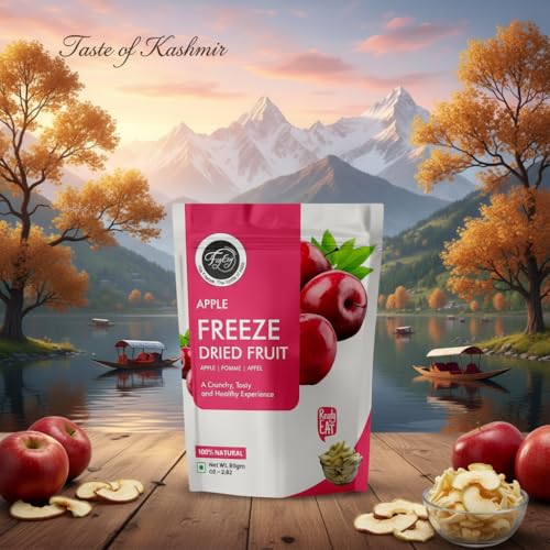 Image of FzyEzy Healthy Premium Freeze-dried Apple Fruit Slices | Free GMO | No Added Sugars, Preservatives, Artificial Flavors, Colors | Dehydrated | Pantry Groceries Perfect for Camping Vegan Healthy & Survival Travel Friendly Ready to Eat Snacks for Kids & Adults (Apple Slice | 80 gm)