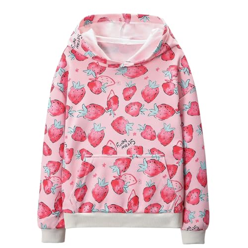 Image of WELAKEN Girls and Toddlers' Pullover Hoodie Sweatshirt,Strawberry print,6-7T