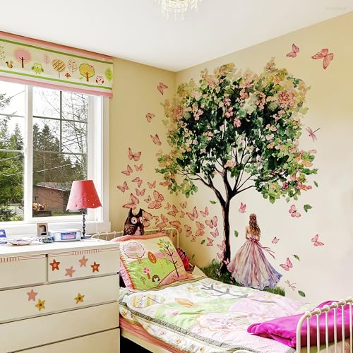 Vinilo Decorativo Fairy Garden Mariposa Rosa y Árbol Grande miniatura 2