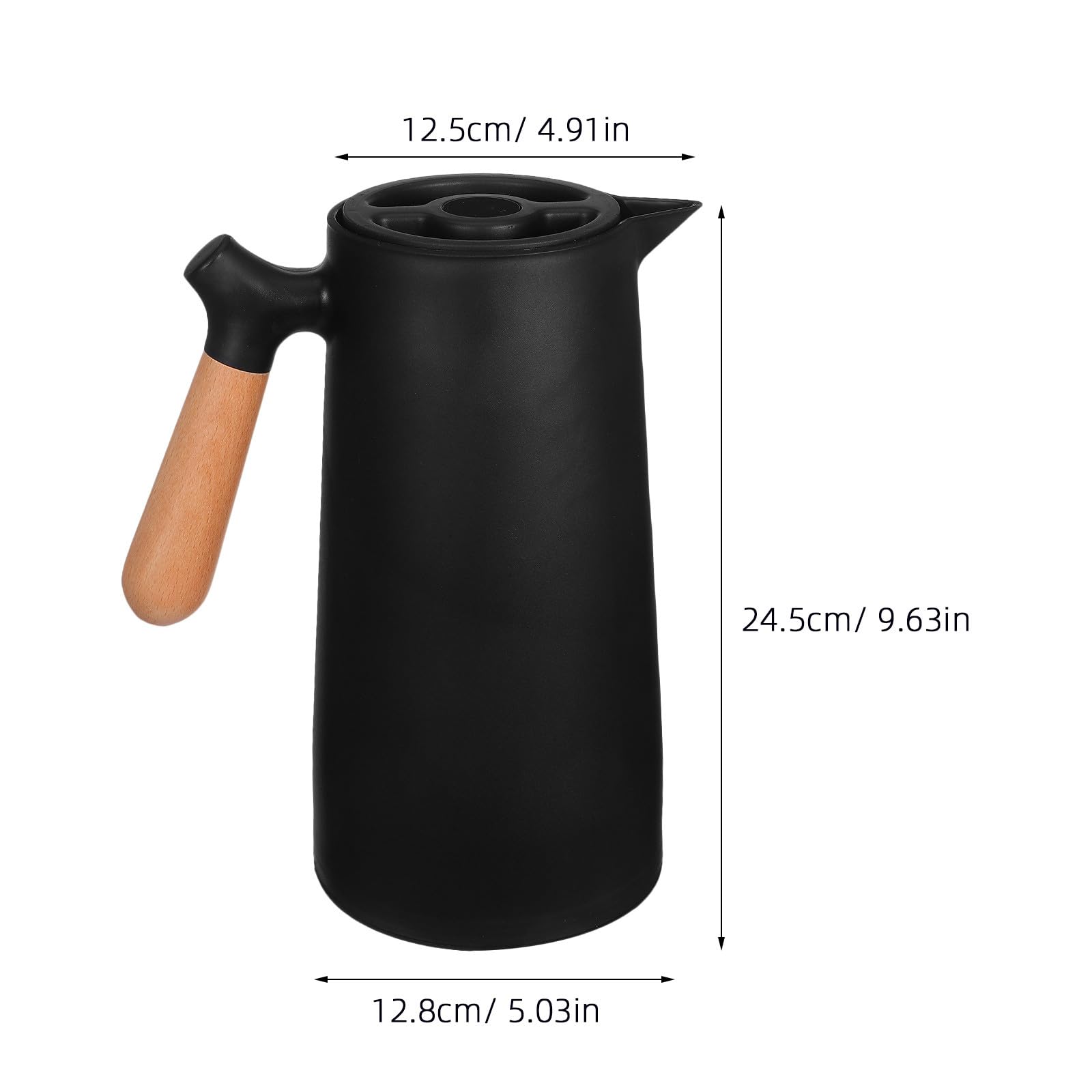 BESPORTBLE Bouteille Isotherme 1l Doublure en Verre et Coque Plastique, Poignée en Bois Élégante, Isolation Thermique sans Odeur pour Bureau et Maison