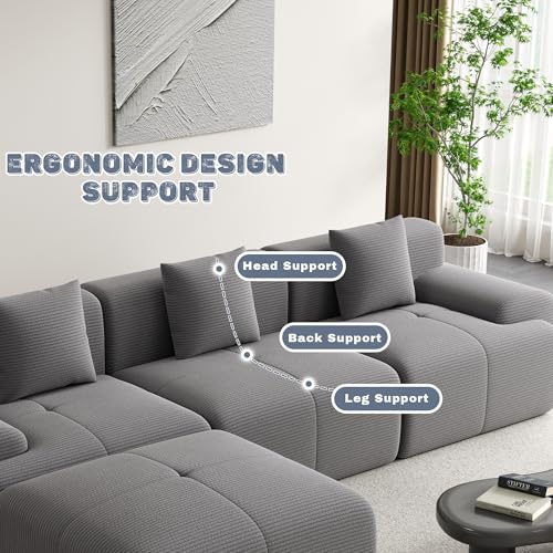 Image of 120 inch Cloud Modular Sectional Couch,Boneless Sofa,L-Shape Upholstered Sofas with Deep Seat,Modern Cozy Corduroy Couches with Memory Foam,No Assembly Required for Living Room(Dark Grey)