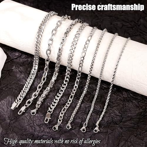 Set 8 pulseras de cadena de acero inoxidable para hombres y mujeres miniatura 3