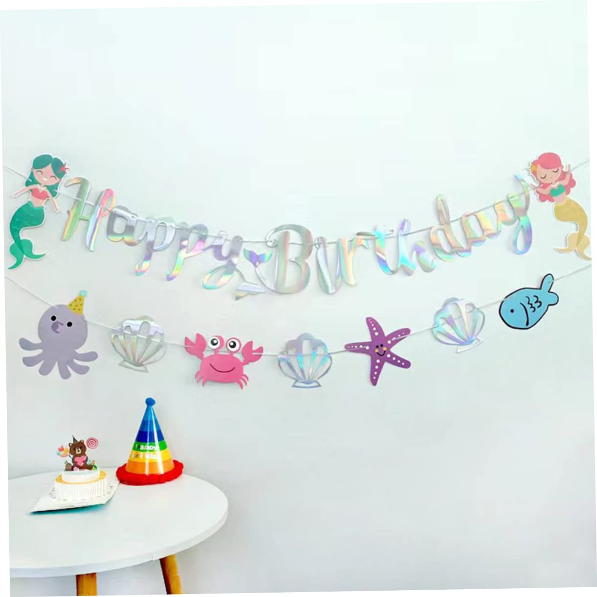Toyvian 4pezzi Festa Compleanno Sirena Banner Decorativo Per Compleanno Bambina Decorazioni Per Feste Tematiche Sottomarine Facile Da Appendere e Rimovibile