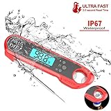 Fácil de usar: termómetro digital con sonda de acero inoxidable de grado alimentario plegable de 4.6" y función de encendido automático, abre la sonda para encenderse, doblar la sonda para apagar, fácil de usar, almacenar y transportar. También puedes calibrar el termómetro de cocina y conocer la temperatura máxima y mínima cuando cocinas.