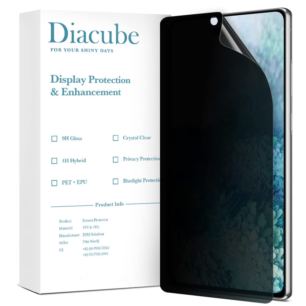 Diacube [2 Pack Privacy Screen Protector for Galaxy S20 Plus, Anti-Spy Full Glue PET EPU Hybrid Screen Protector, Fingerprint Compatible, Self-Healing