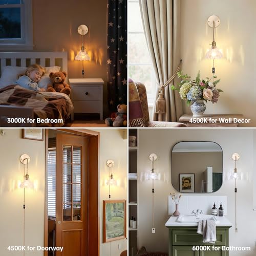 Image of Shenmoyl Vintage Plug in wall sconces Set of 2, 4.9FT Corded Wall Lamps with Clear Lily of The Glass Shade Hanging, sconces wall Decor for Bedroom Living Room Hallway Doorway