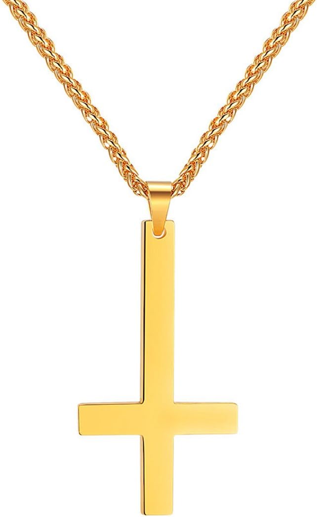PROSTEEL Satanic Jewelry Upside Down Cross Necklace for Men Women, 316L Stainless Steel/925 Sterling Silver Inverted Cross/Leviathan Cross Pendant, Gothic Occult Necklace 22"-24" Adjustable