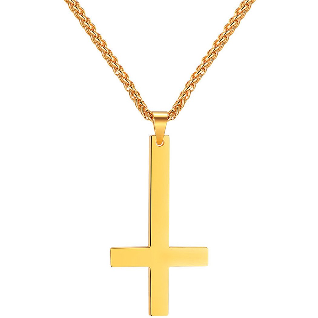 PROSTEEL Satanic Jewelry Upside Down Cross Necklace for Men Women, 316L Stainless Steel/925 Sterling Silver Inverted Cross/Leviathan Cross Pendant,
